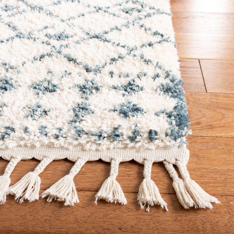 Berber Fringe Shag BFG519 Power Loomed Indoor Runner Rug - Cream/Blue - 2'2"x10' - Safavieh