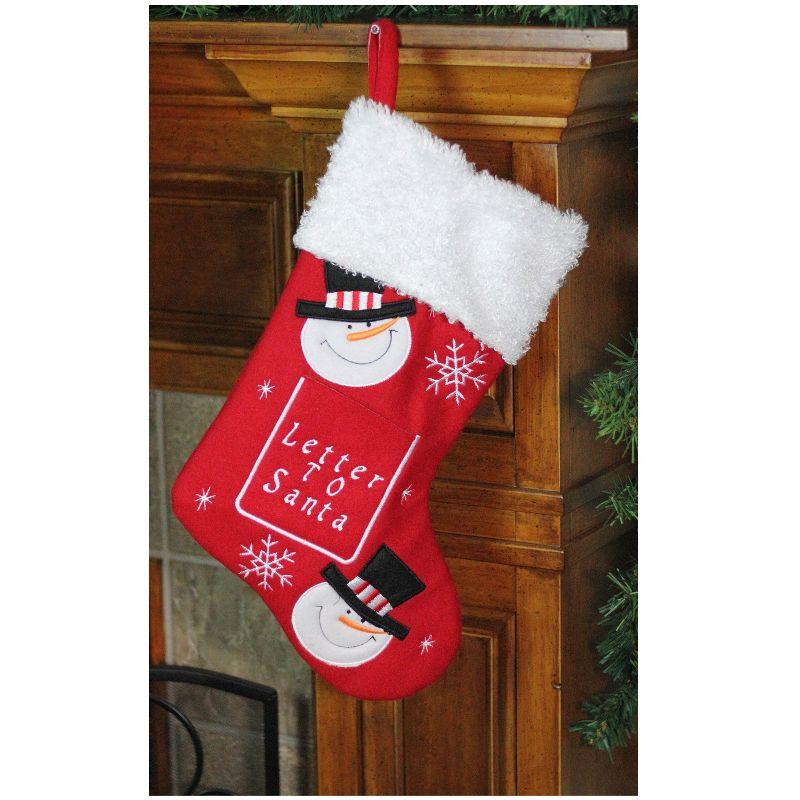 19" Red and White Embroidered Snowmen Letter to Santa Christmas Stocking