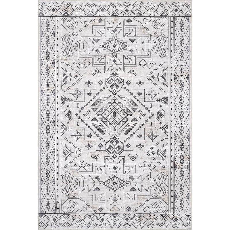 Nuloom Malena Bordered Pet Friendly Machine Washable Area Rug, 5' x 8', Light Grey