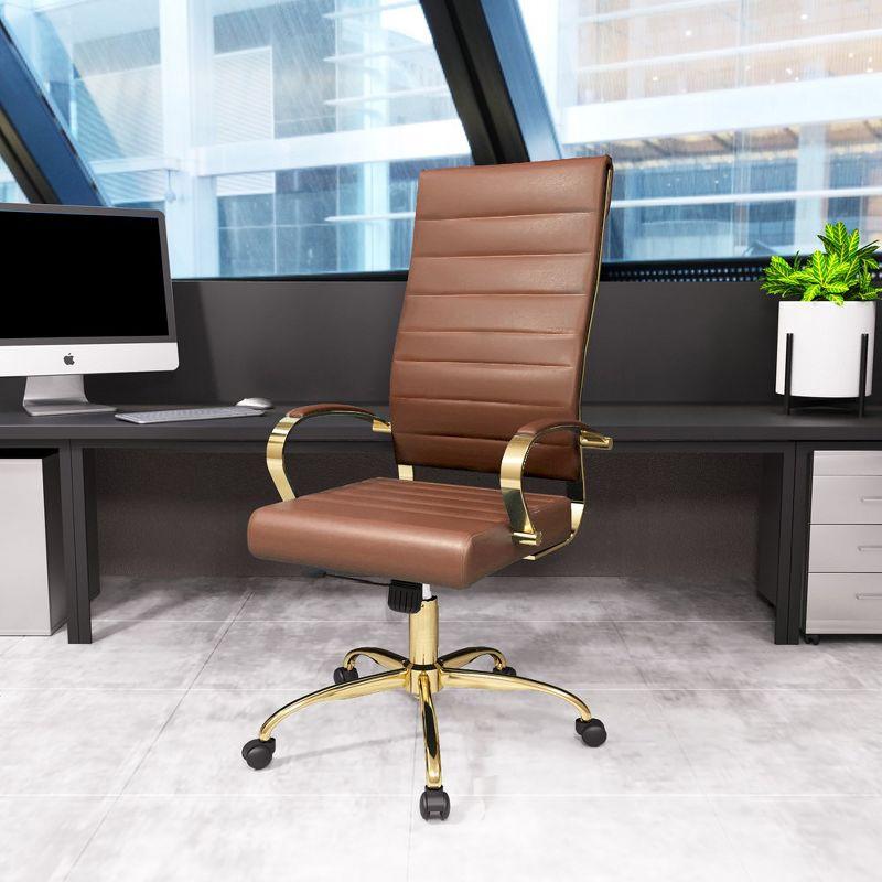 Everly Quinn Humairaa Benmar Leather Office Chair in Gold Base