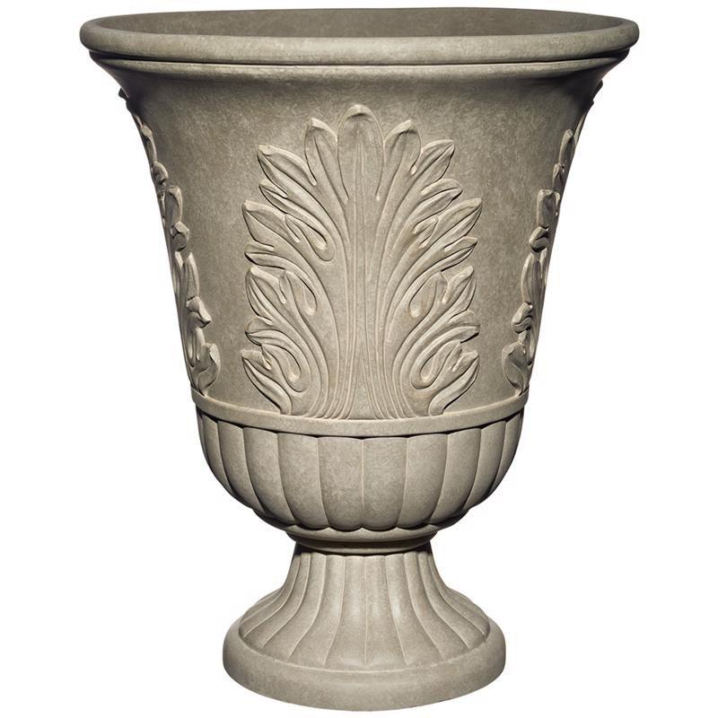 Classic Sand Plastic Larissa Round Urn Planter, 19" H x 16" D