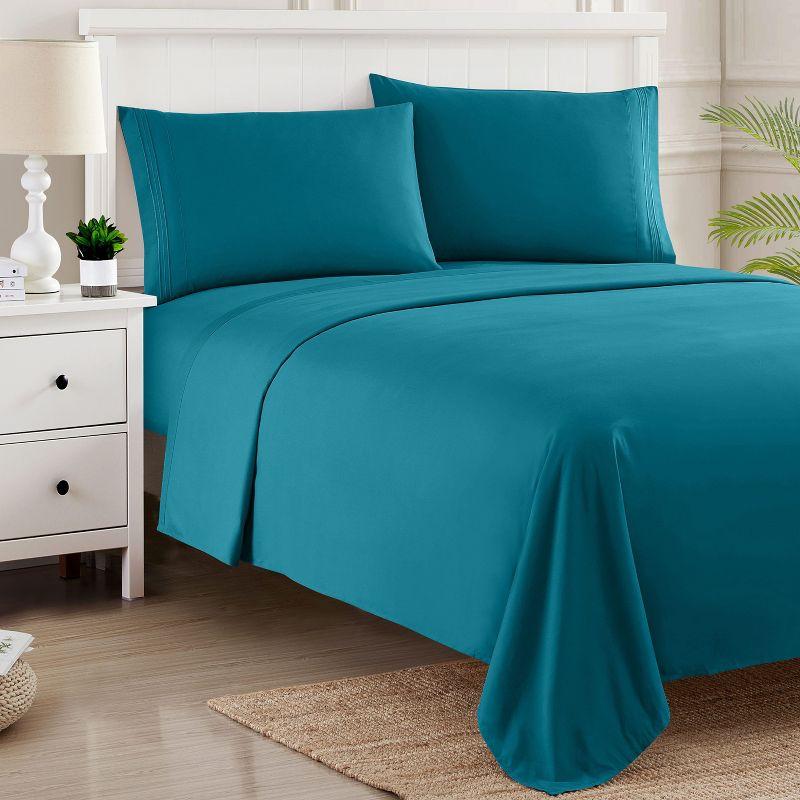 4 Piece Sheet Set, Ultra Soft 1800 Series Collection - Full, Teal