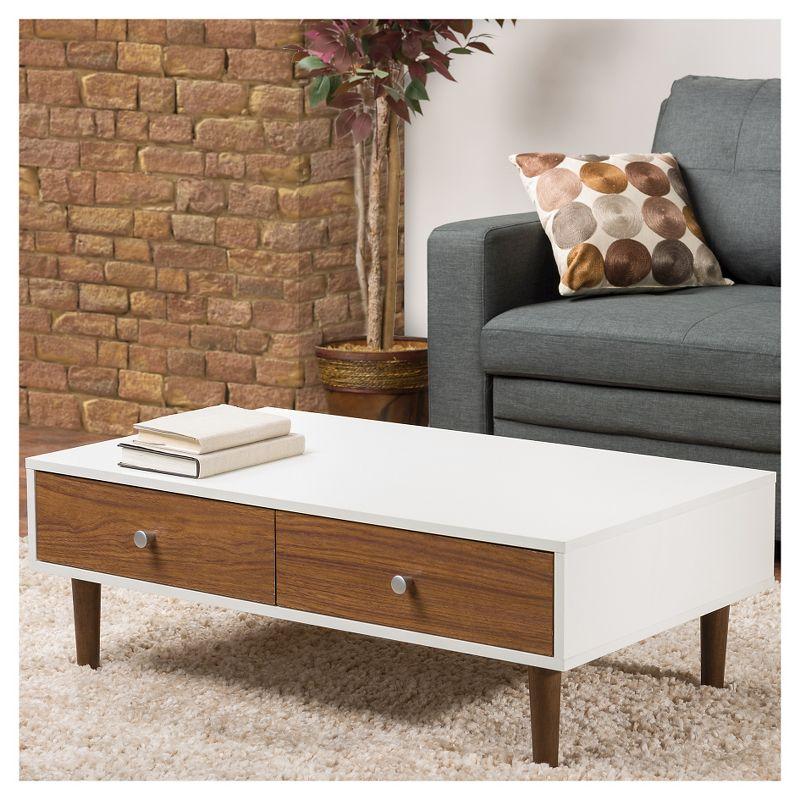 Gemini Wood Contemporary Coffee Table - Baxton Studio: Modern Design, Dual Drawers, MDF Composite