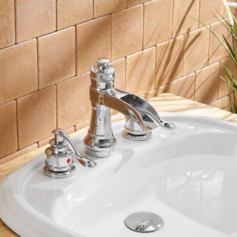 BWE 8 in. Waterfall Widespread 2-Handle Bathroom Faucet With Pop-up Drain Assembly in Spot Resist