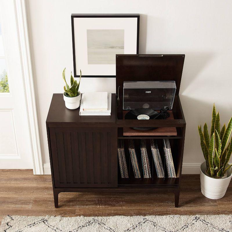 Asher Record Storage Media Console Dark Brown - Crosley: Sliding Doors, Adjustable Shelving, Vinyl Organizer