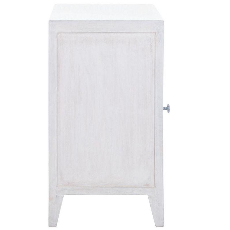 Thea White Washed Carved Wood 1-Door Nightstand