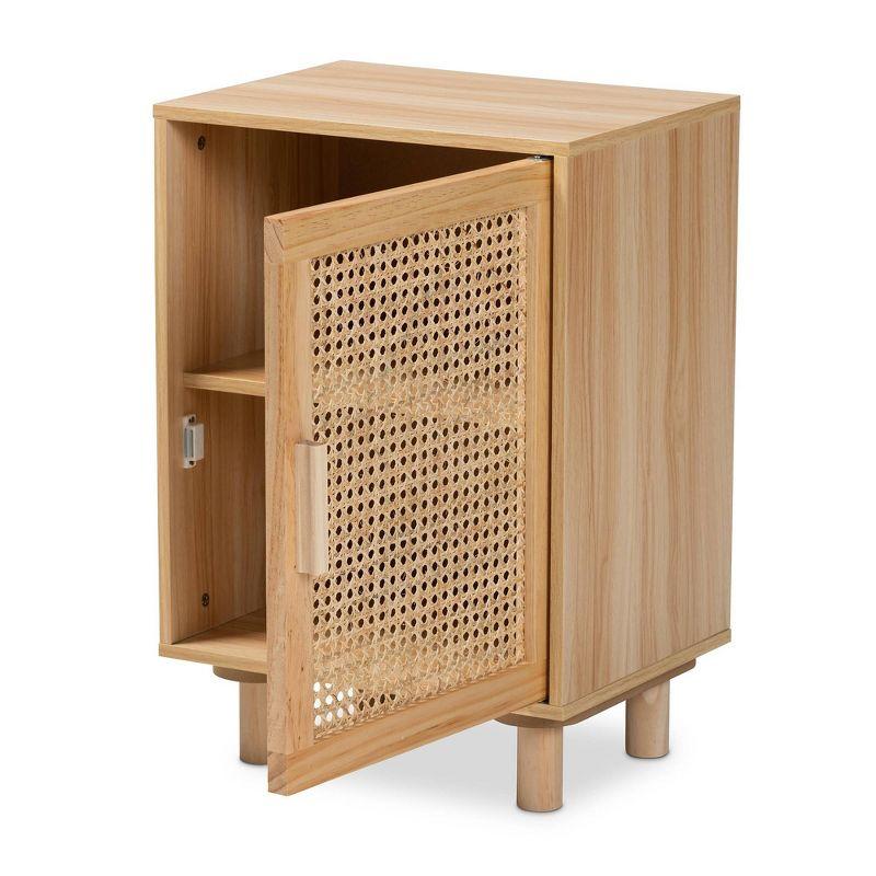 Maclean Rattan Wood 1 Door Nightstand Natural/Brown - Baxton Studio