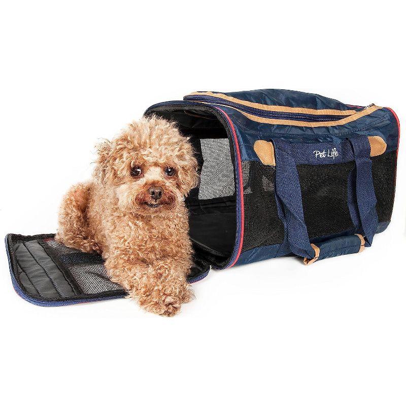 Pet Life Airline Approved Aero-Zoom Lightweight Wire Framed Collapsible Pet Carrier Blue-M