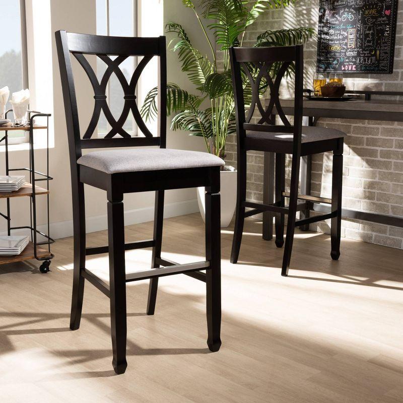 Espresso and Grey Oak Wood Bar Stool with Silver Footrest, Set of 2