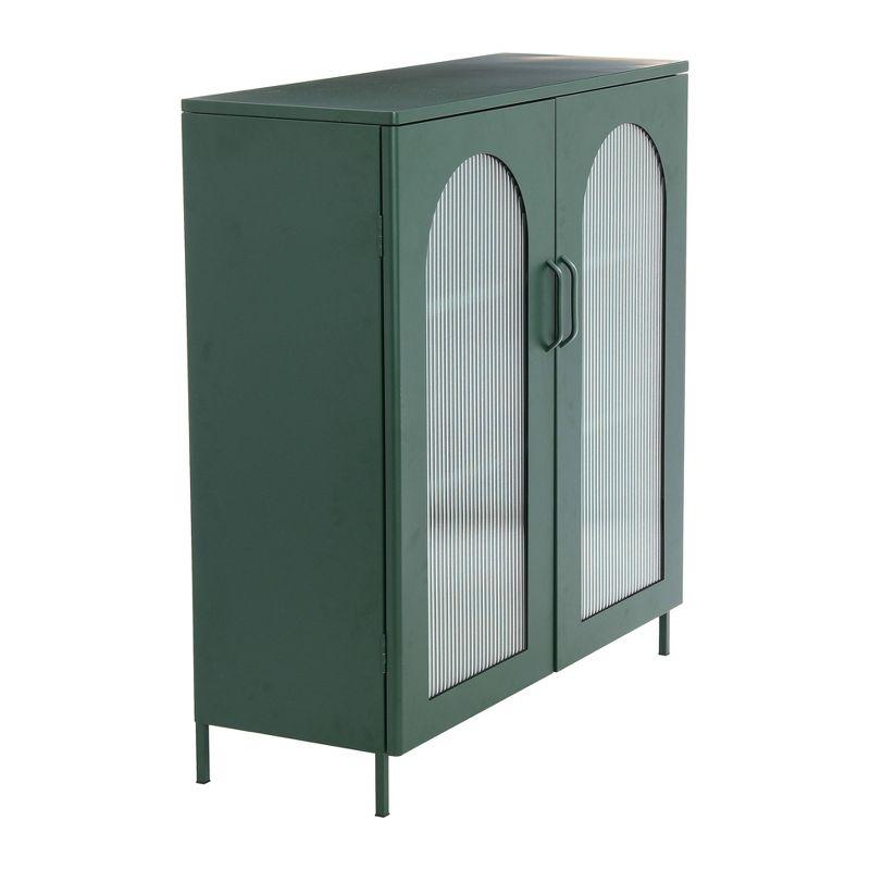 Storied Home Wide Metal Accent Cabinet with 2 Adjustable Storage Shelves and Arched Glass Door Dark Green: Elegant Design, 39.96" Height