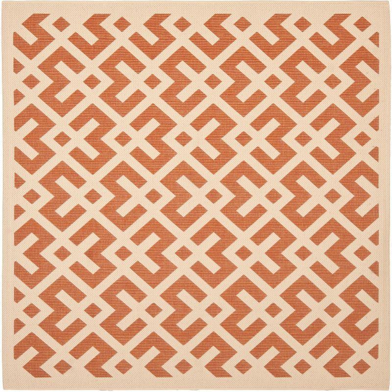 Courtyard CY6915 UV & Stain Resistant Non-Shedding Power Loomed Indoor/Outdoor Accent Rug - Terracotta/Bone - 4'x4' - Safavieh