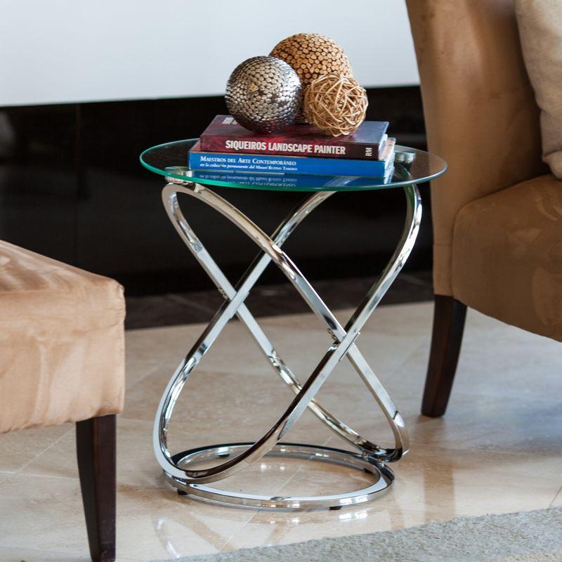 Small Round Chrome and Glass Accent Table