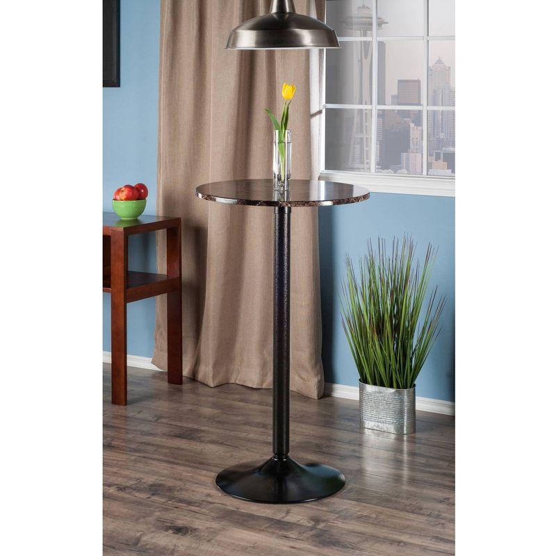 Cora Round Bar High Table Faux Marble Top Metal/Black - Winsome: Modern Pedestal Base, Seats 2