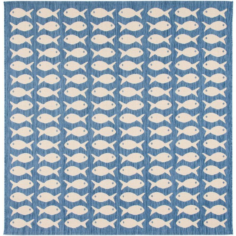 Courtyard CY6013 Power Loomed Indoor and Outdoor Area Rug - Blue/Beige - 4'x4' - Safavieh