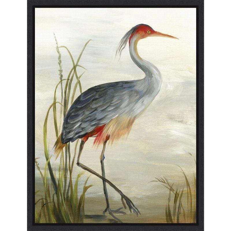 Grey Heron Vertical Canvas Print with Black Frame