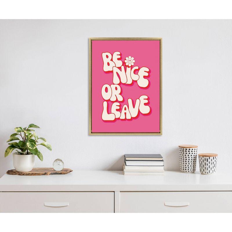 Kate & Laurel All Things Decor 18"x24" Be Nice or Leave Framed Canvas by Honey Island Studio Bright Gold