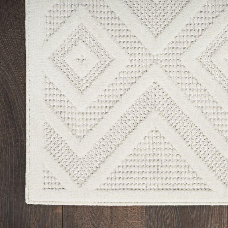 Nourison Versatile Diamond Geometric Flatweave Indoor Outdoor Area Rug Ivory/White 6' x 9'