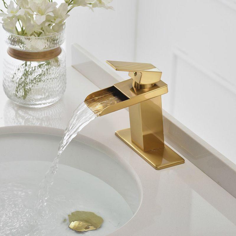 BWE Waterfall Single Hole Single-Handle Low-Arc Bathroom Faucet With Pop-up Drain Assembly