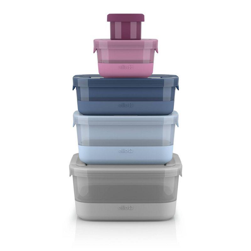 Ello 10pc Plastic Food Storage Container Set with Skid Free Soft Base: Multicolored, Dishwasher-Safe, 5 Containers with Lids