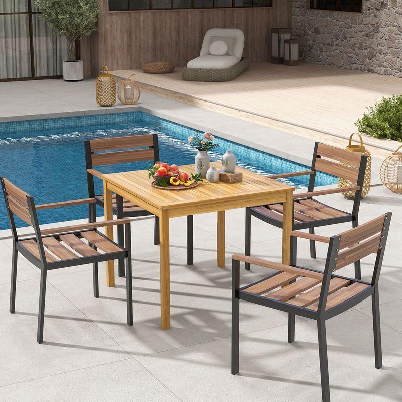 Costway Patio Dining Table Acacia Wood Square Outdoor Bistro with 1.9'' Umbrella Hole Yard