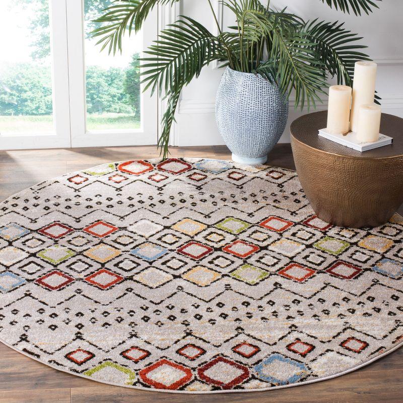 Amsterdam AMS108 Power Loomed Indoor Area Rug - Light Grey/Multi - 6'7" Round - Safavieh