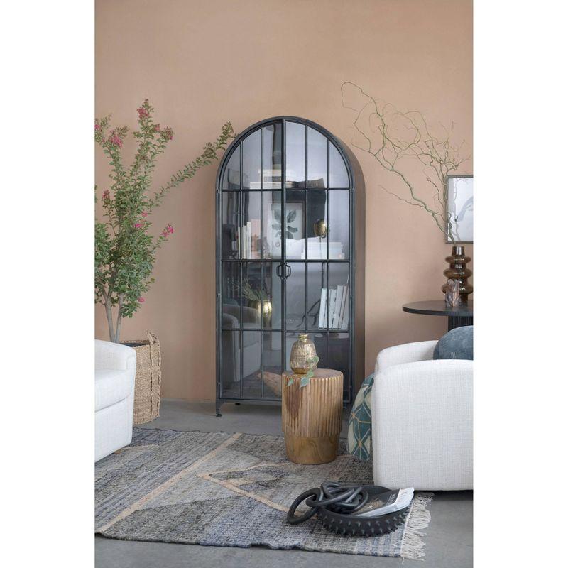 Storied Home Arched 76" Tall Decorative Storage Cabinet Black: Iron Frame, Glass Surface, Fixed Shelves