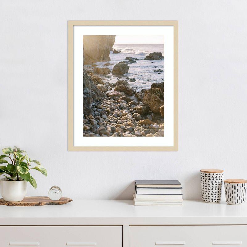 Rocky Beach Sunset Coastal Photography in Natural Wood Frame