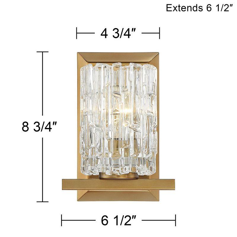 Possini Euro Design Icelight Modern Wall Light Sconce Warm Brass Hardwire 6 1/2" Fixture Textured Ice Glass for Bedroom Bathroom Vanity Reading House