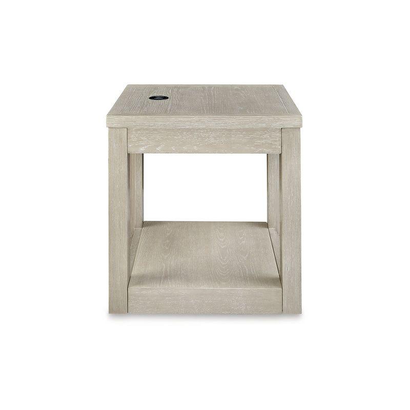 Cream Square Wood End Table with Wireless Charging