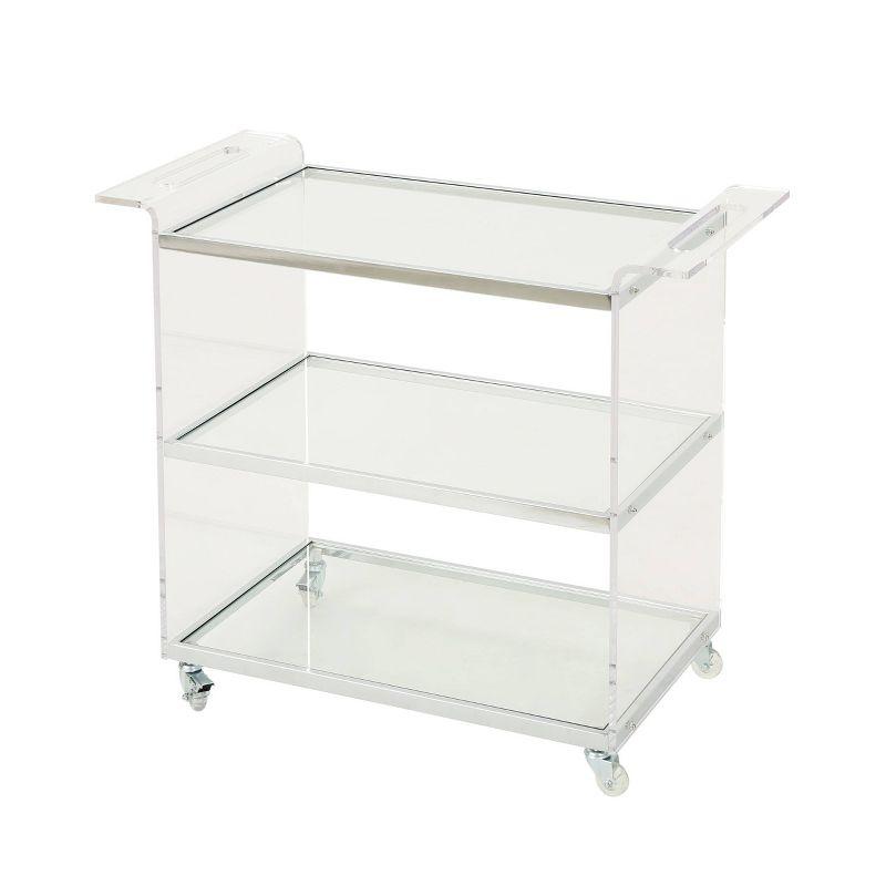 Yves Acrylic Bar Trolley Clear - Christopher Knight Home: Tempered Glass Shelves, Modern Serving Cart with Casters/Wheels