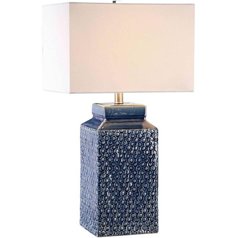 Sapphire Blue Ceramic Table Lamp with White Linen Shade