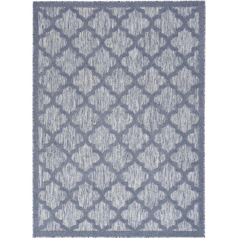 Nourison Easy Care Trellis Flatweave Indoor Outdoor Area Rug 5' x 7' Denim Blue