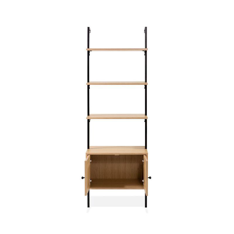 happimess Tulare 72.05" MidCentury Industrial 4-Shelf Wood Wall-Mounted Open Ladder Bookcase with Cabinet and Metal Frame