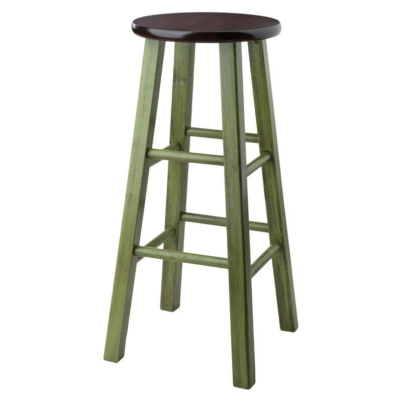 29" Ivy Barstool - Green - Winsome: Round Wooden Stool, Fixed Height, Spot Clean, No Assembly Required