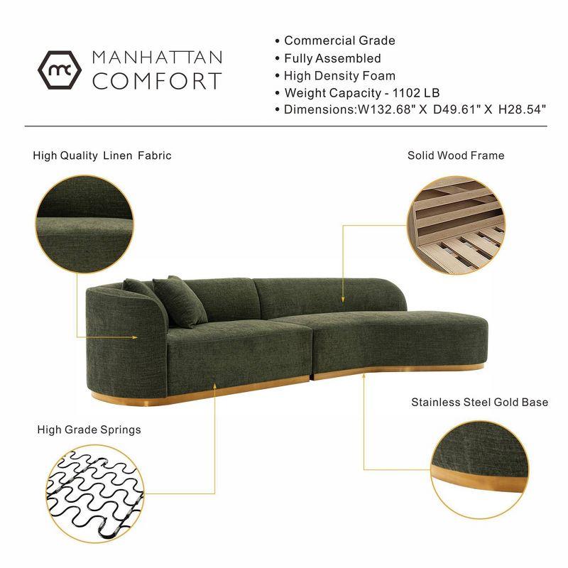 131.89" Daria Linen Upholstered Sofa Sectional with Pillows Olive Green - Manhattan Comfort