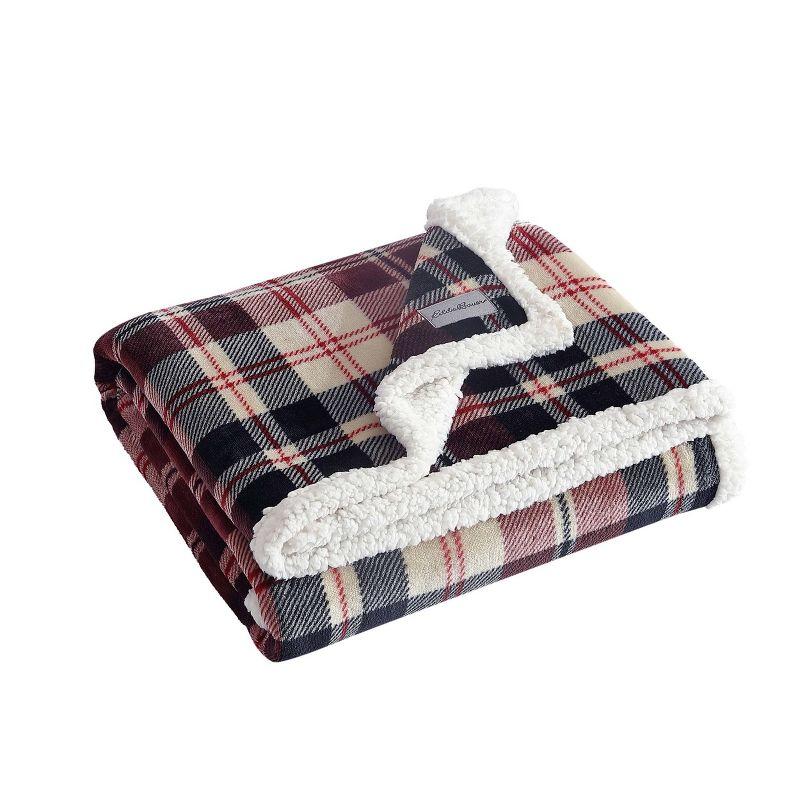 50"x60" Trailhead Plaid Reversible Throw Blanket Red - Eddie Bauer: Cozy Fleece, Machine Washable