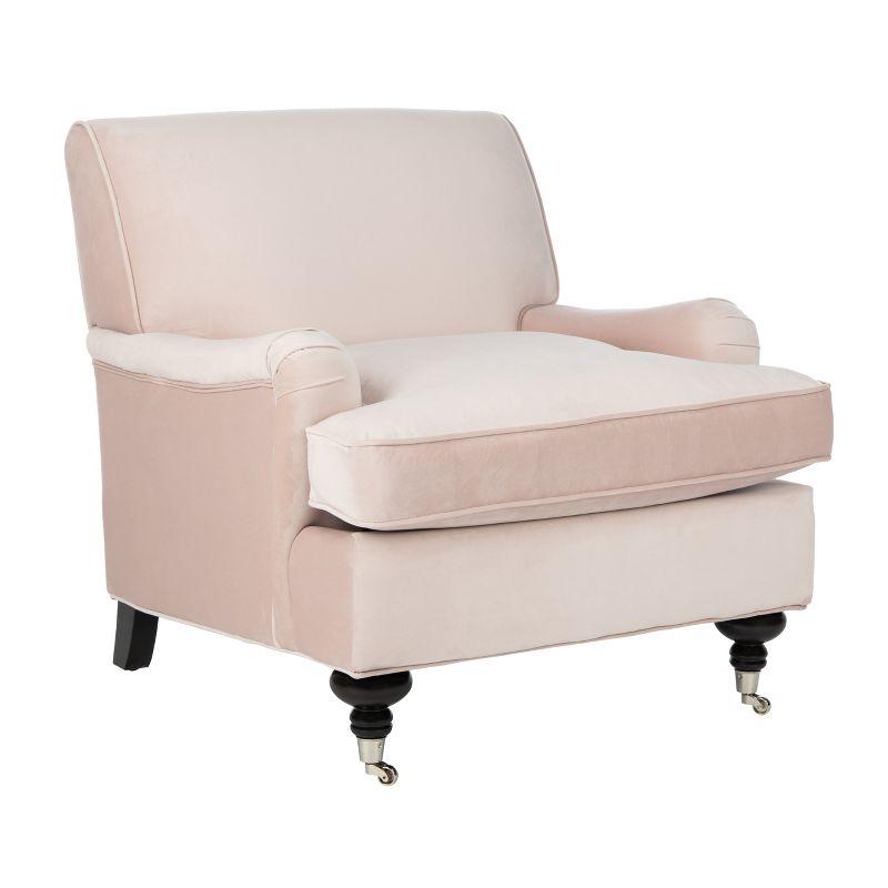 Blush Pink Velvet Contemporary Arm Chair with Espresso Birch Legs