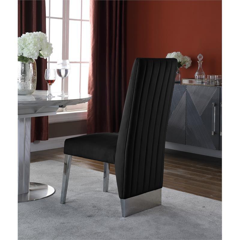 Porsha 19"H Velvet Dining Chair in Black (Set of 2)-Meridian Furniture