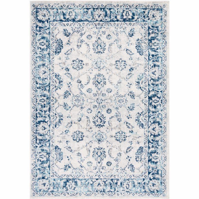 Ivory and Blue Hand-Knotted Round Synthetic Area Rug