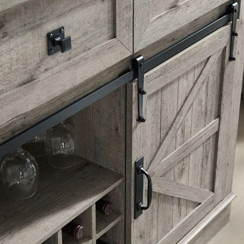 SinCiDo 54" Wine Bar Cabinet w/Sliding Barn Door, Kitchen Coffee Bar Cabinet w/Wine & Glass Rack, 3 Drawers, Large Buffet Sideboard, Light Rustic Oak