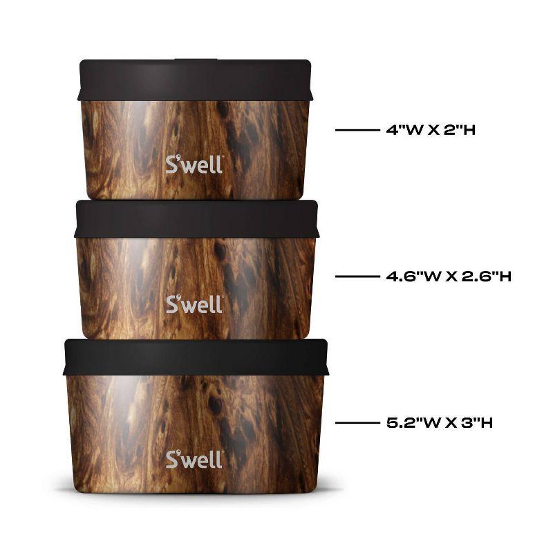 S'well Food Canister Set Teakwood: Stainless Steel Storage, Dishwasher-Safe, Silicone Lid, 3-Piece Set