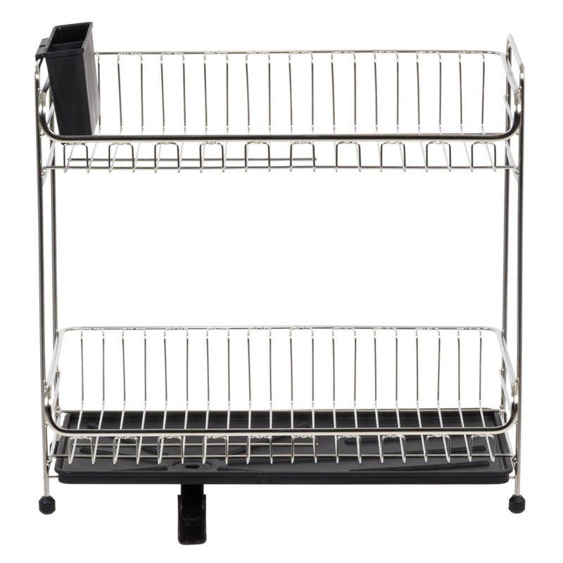 IRIS Stainless Steel 2-Tier Compact Dish Rack with Black Tray