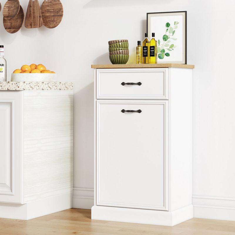 White Wood Tilt-Out Trash Can Cabinet with Storage