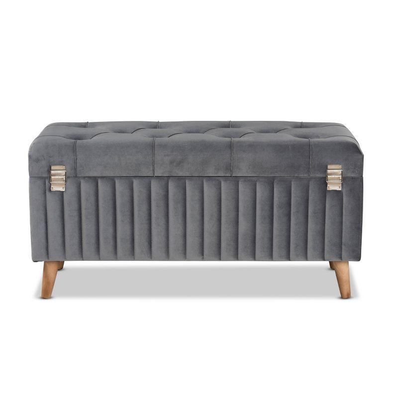 Hanley Velvet Fabric Upholstered and Wood Storage Ottoman - Baxton Studio