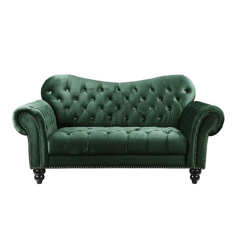 76" Iberis Sofa Green Velvet - Acme Furniture: Chesterfield Style, Deep Seat, Wood Frame