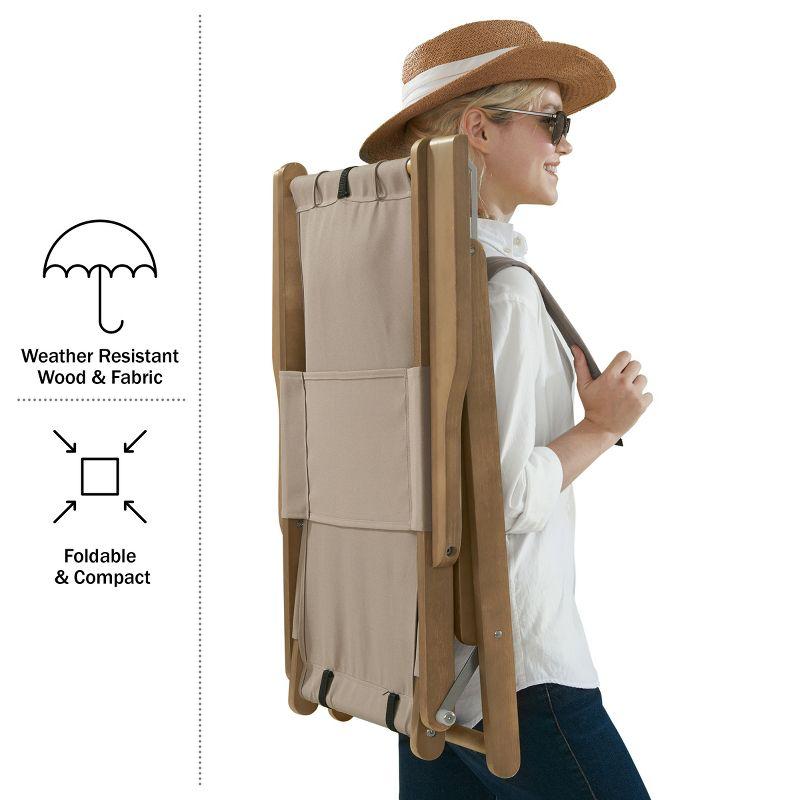 Beach Chair - Outdoor Weather-Resistant Wood Folding Chair with Backpack Straps - 4-Position Reclining Seat - Beach Essentials by Lavish Home (Taupe)