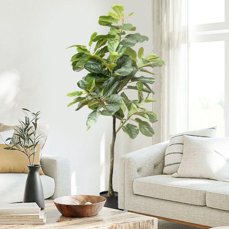 Forever Leaf 60" Artificial Fiddle Leaf Fig Tree with Black Pot, Indoor Artificial Plant for Home Decor