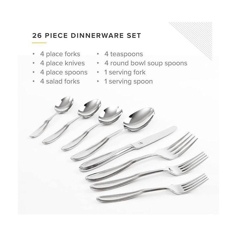 TABLE 12 26-Piece Stainless Steel Flatware Set with Beveled Round Edges, Service for 4