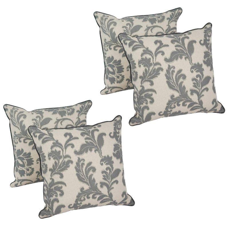 Gray Floral Corded Polyester Throw Pillows Set of 4