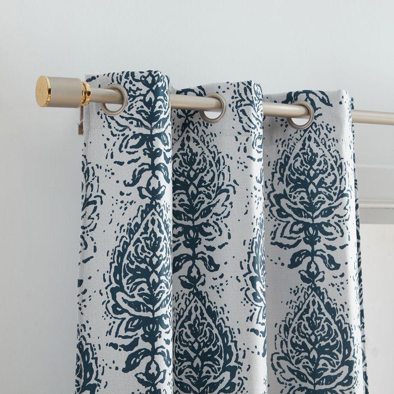 Indigo Boho Print Blackout Grommet Window Curtains, Set of 2